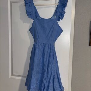 Blue Ruffled Sleeveless Dress